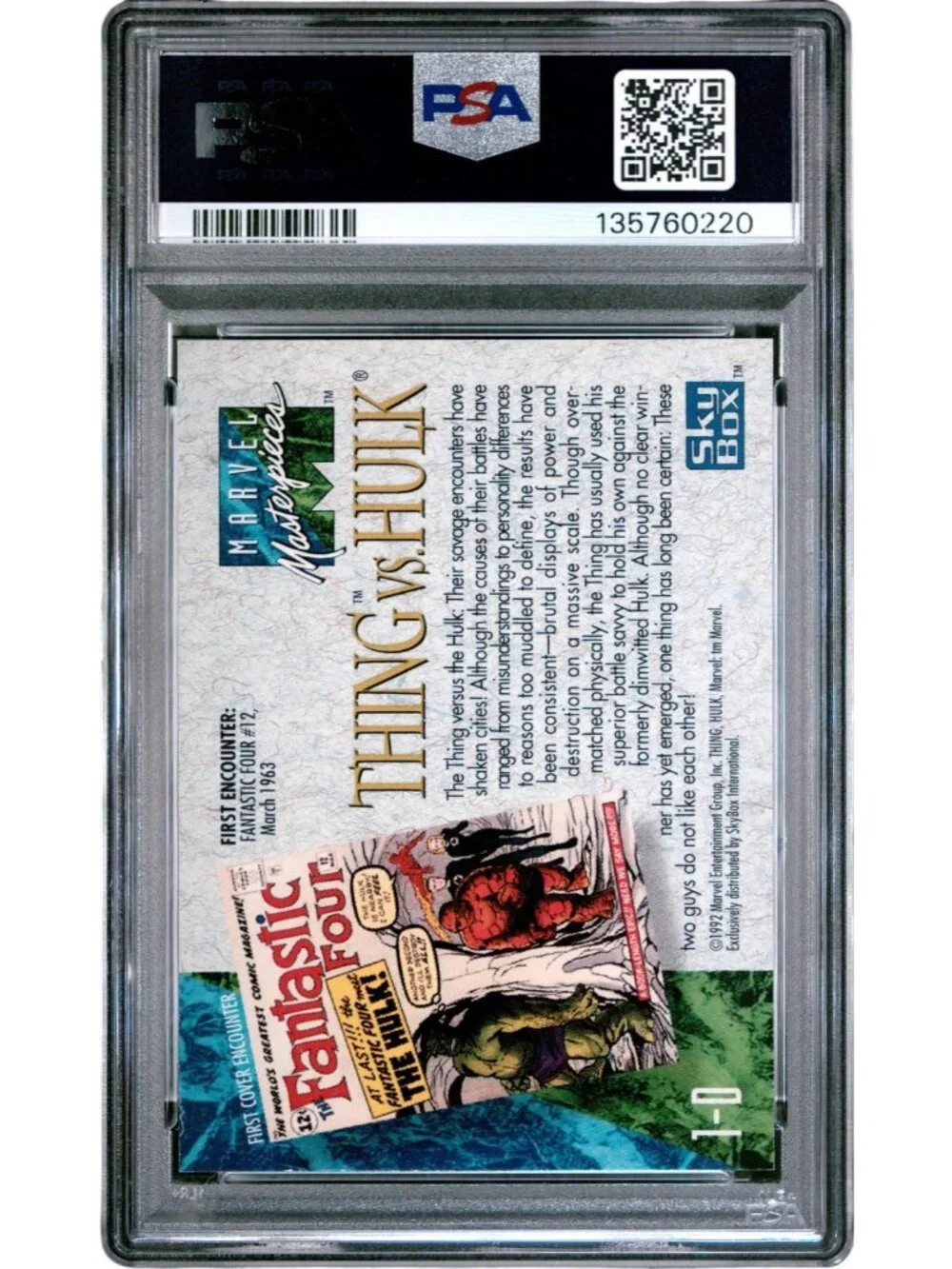 1992 MARVEL MASTERPIECES PSA 9 BATTLE SPECTRA 1-D THING VS. HULK